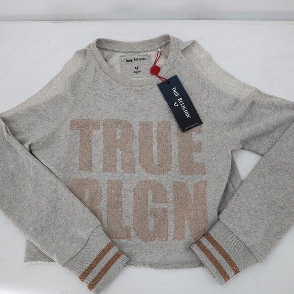 True Religion Sweaters - NWT True religion Sweatshirt Womens XS gray Cold Shoulder Sweatshirt embellished